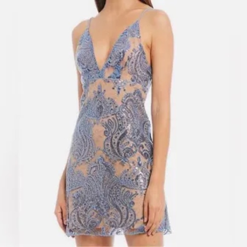 Blue and tan sparkle free people mini dress